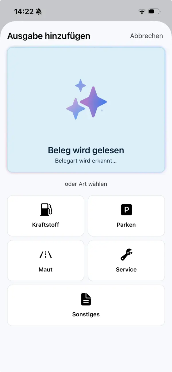 MyGarage analysiert den fotografierten Beleg