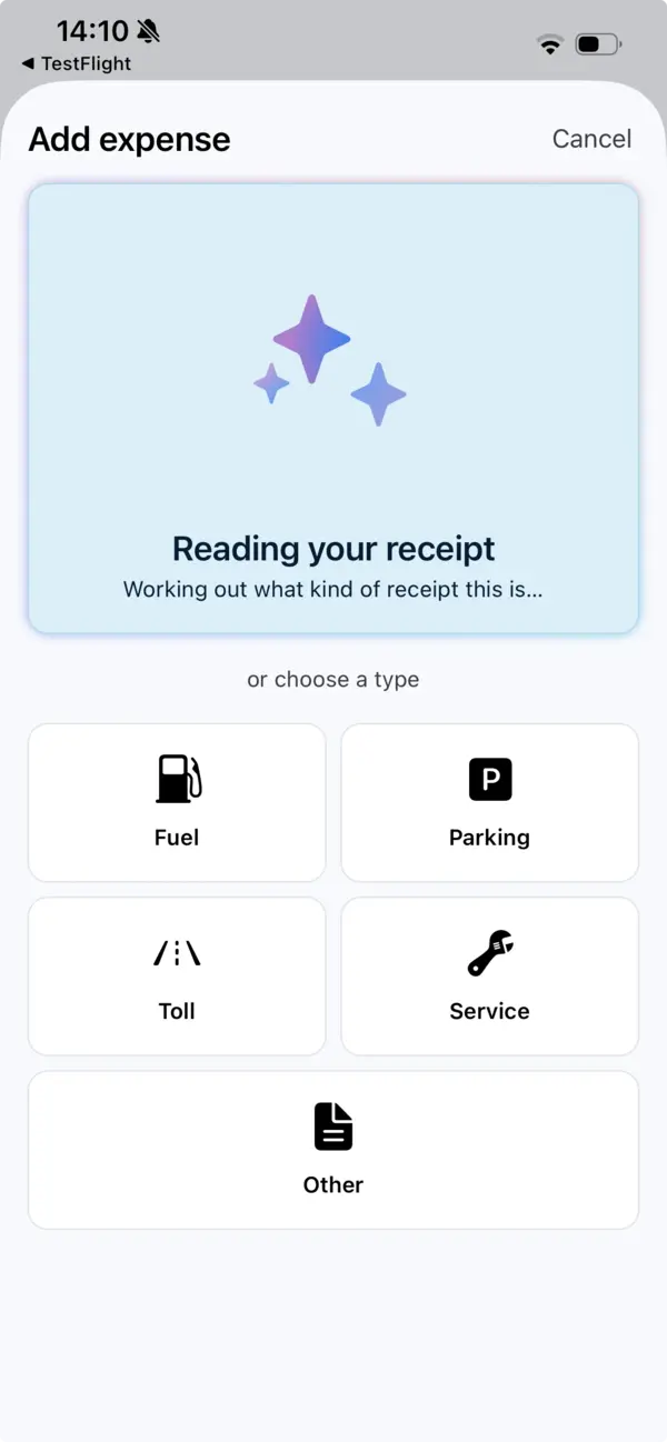 MyGarage analysing the photographed receipt