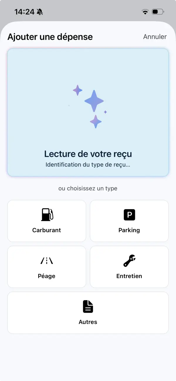 MyGarage analysant le reçu photographié