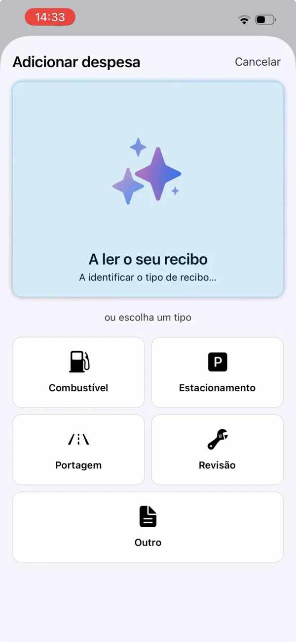 O MyGarage a analisar o recibo fotografado