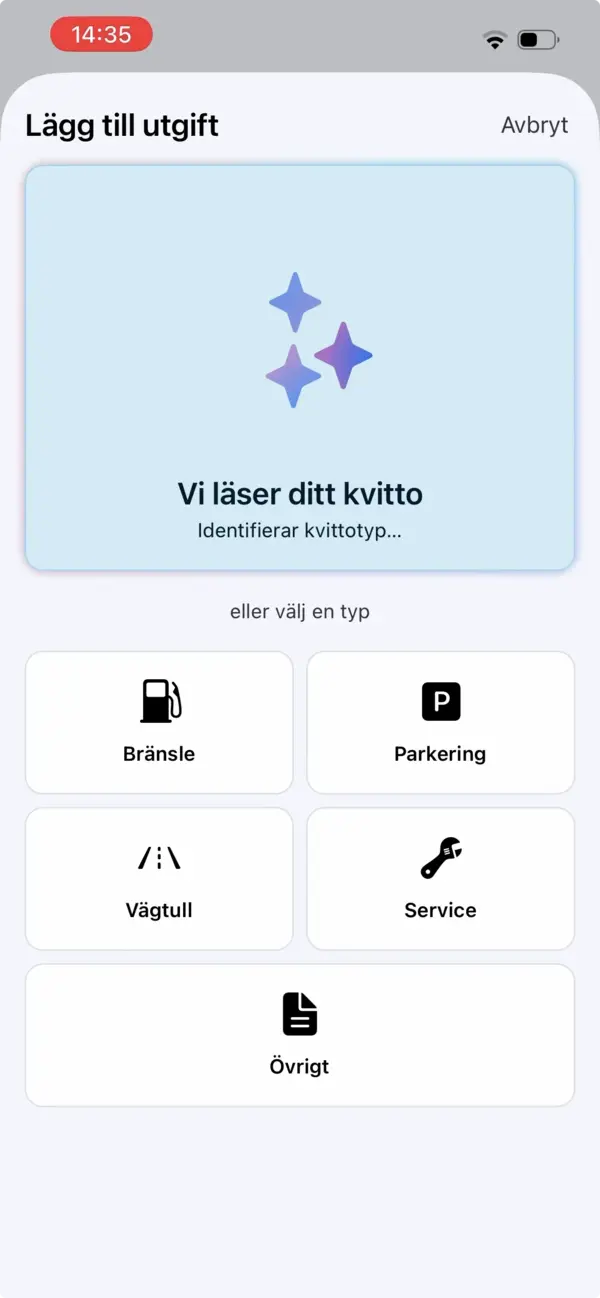 MyGarage analyserar det fotograferade kvittot