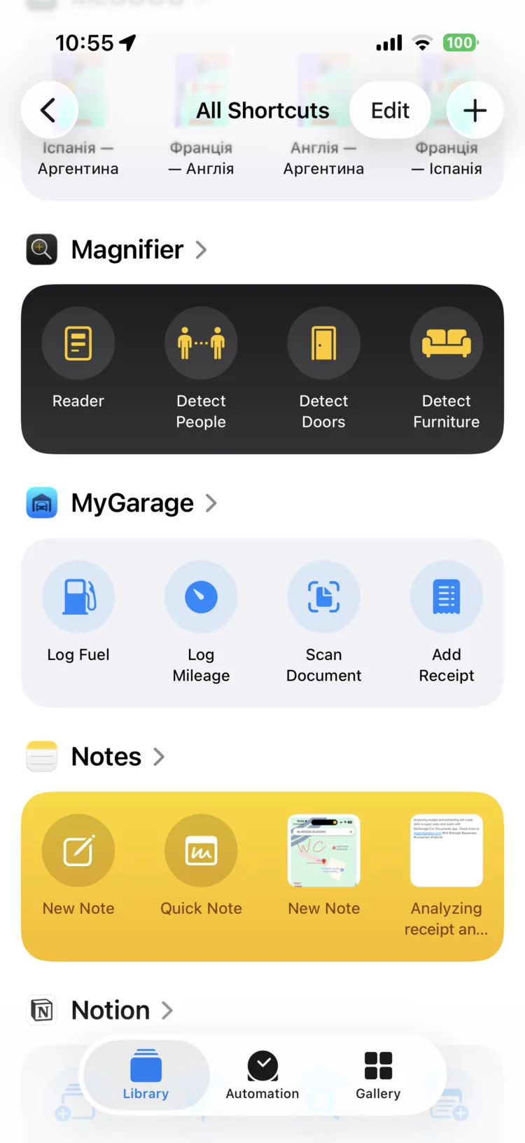 De Opdrachten-app met de vier opdrachten van MyGarage: Tankbeurt loggen, Kilometerstand loggen, Document scannen, Bon toevoegen