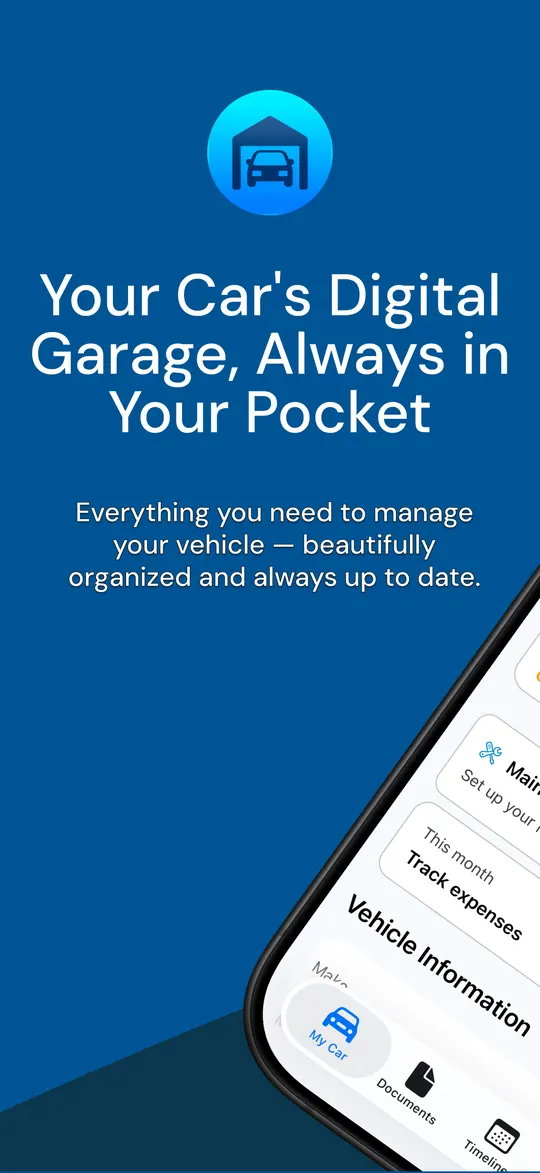 MyGarage on a phone — your car's digital garage, always in your pocket