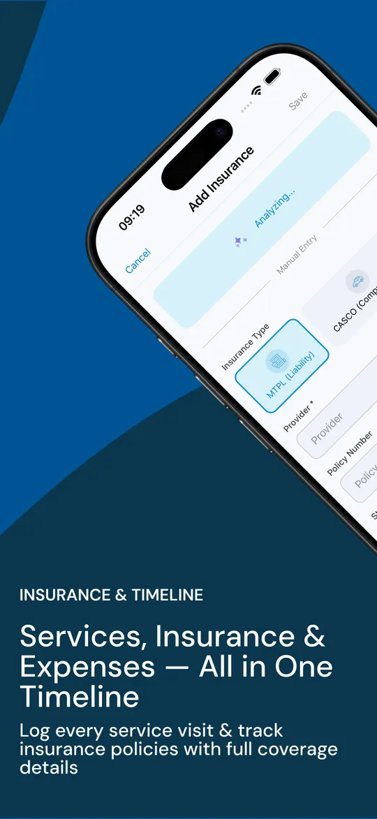 Adding an insurance policy while the AI reads the document and fills in the details