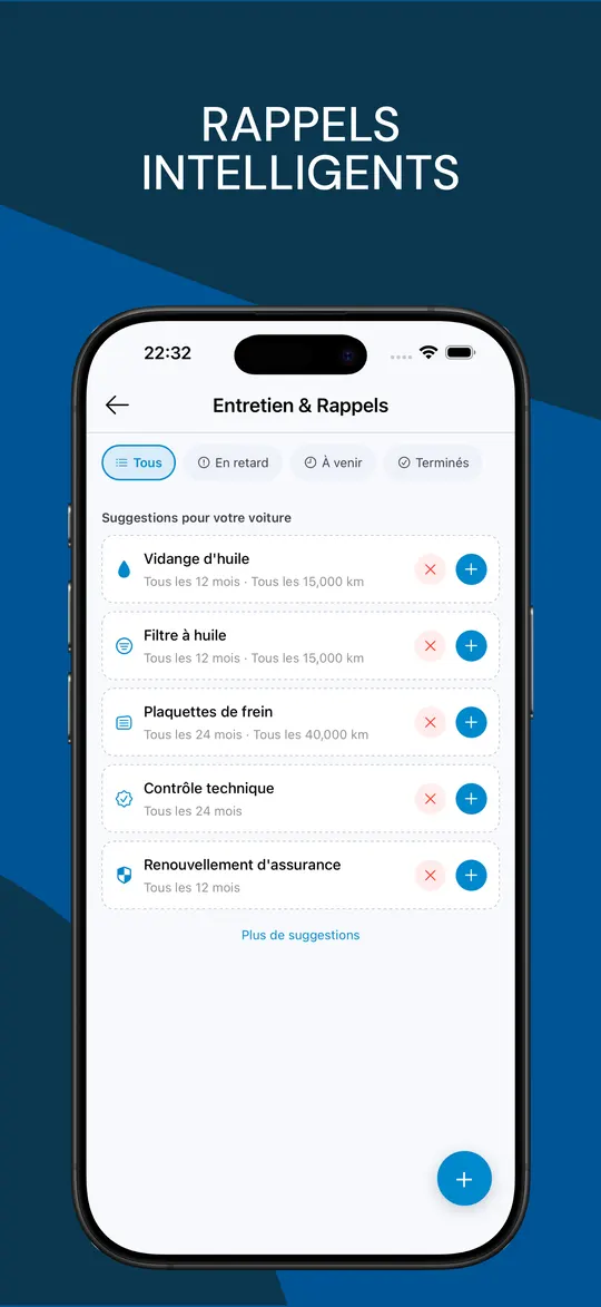Rappels d'entretien : vidange, filtre à huile, plaquettes, contrôle technique et assurance